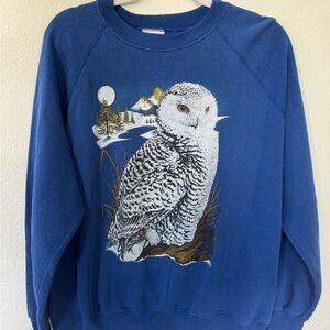 Vintage Blue Snowy Owl Graphic Sweatshirt - Men